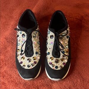 Vaneli Embellished Black and Cream Women's Sneakers